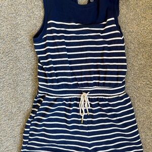 Navy and White Striped Sleeveless romper ladies L